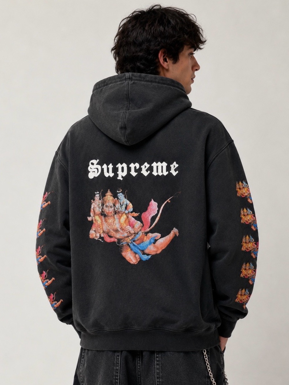 Rare Supreme Hanu Hooded Sweatshirt Black FW13 Size Large Made in Canada 23x30